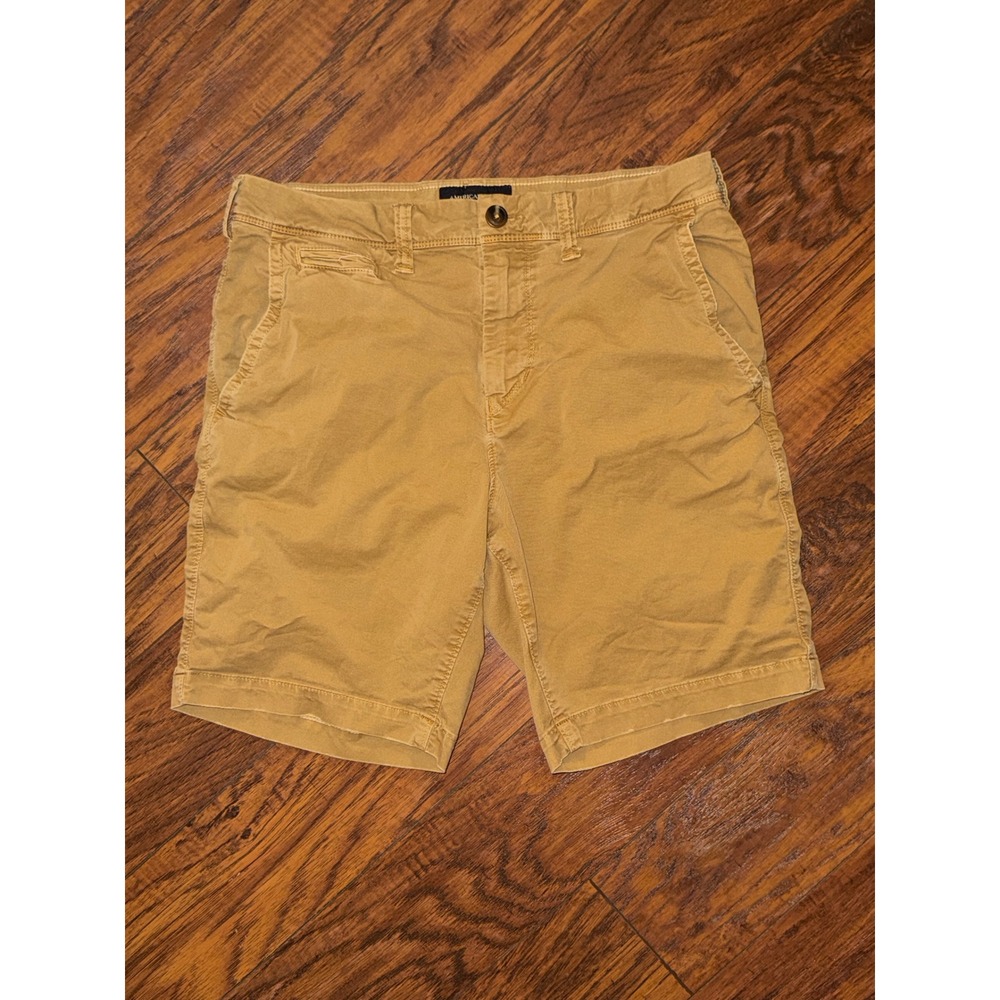 American Eagle Mens Next Level Flex Chino Shorts Tan Mustard Size 30 Stretch